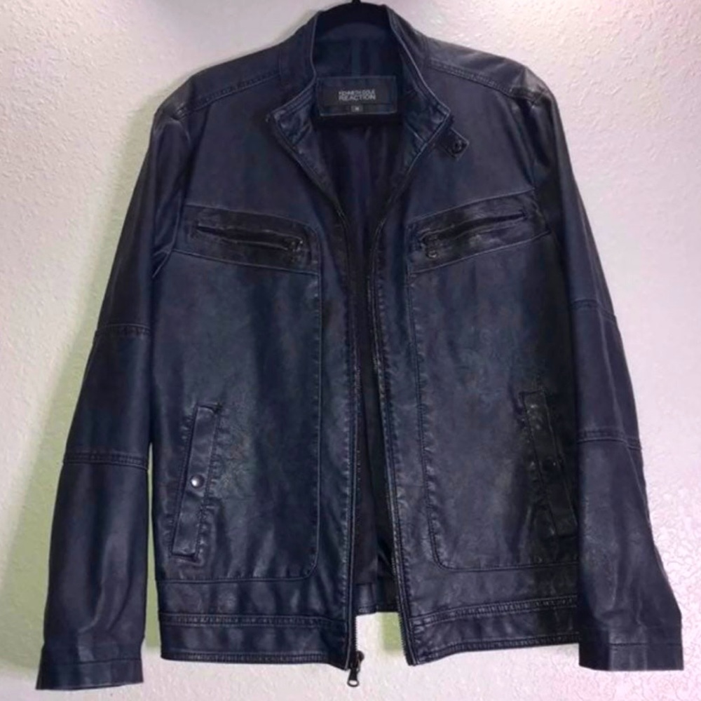 Kenneth Cole Reaction Faux Leather Jacket Men Distressed